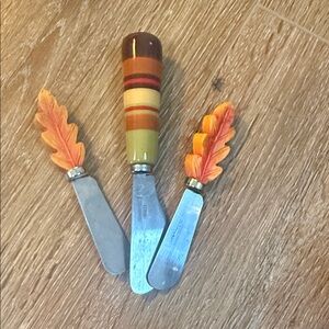 3/$20 3 Piece Spreaders Fall Leaves Striped MCM 70s Hosting Charcuterie